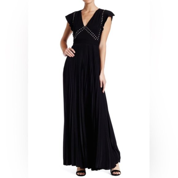 A.L.C. Mara Grommet Trim Pleated Maxi Dress - Size 0 - Picture 1 of 10